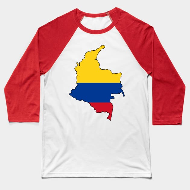 Colombia Flag Map Baseball T-Shirt by Historia